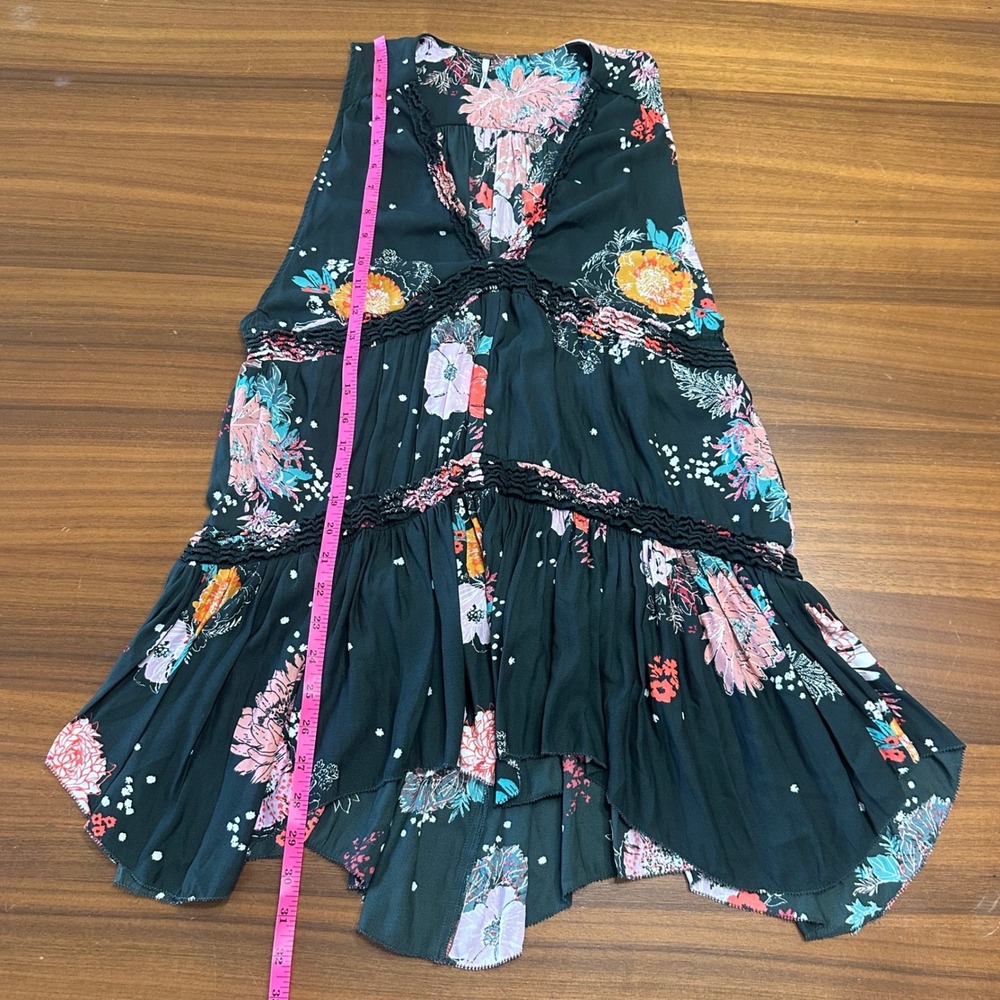 Free People Haze Black Floral Tunic Top XS Mini Dress Coverup Boho Country - Picture 7 of 11